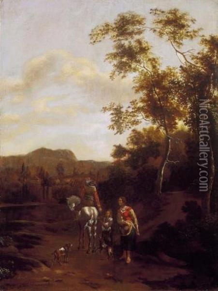 Rocky Italian Landscape With Figures Oil Painting - Adriaen Hendricksz. Verboom