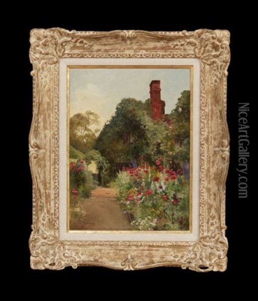 Cottage Garden In Bloom Oil Painting - Arthur Claude Strachan