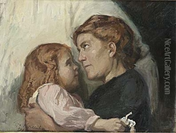 Mor Och Barn Oil Painting - Gottfried Kallstenius