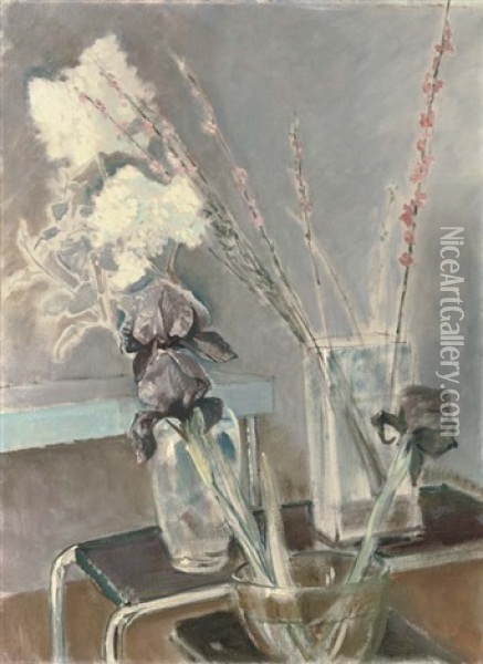 Still Life With Iris Oil Painting - Glyn Warren Philpot