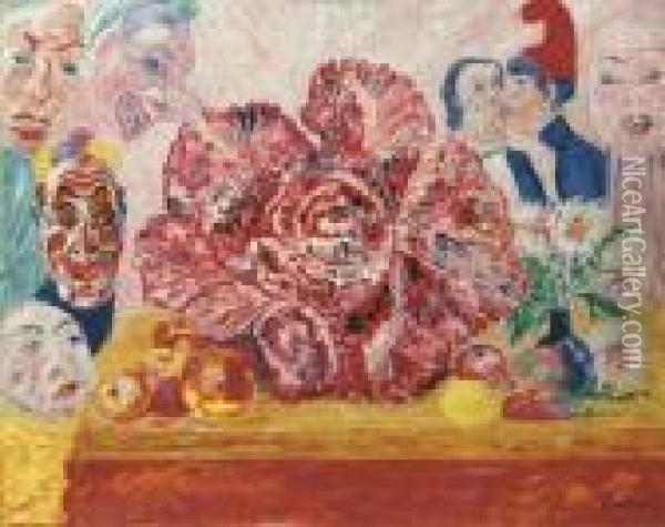 Chou Rouge Et Masques Oil Painting - James Ensor