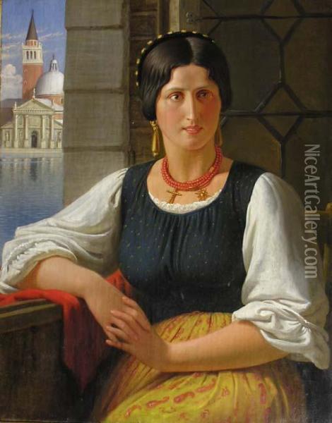 Dame A Venise Oil Painting - Ditlev Konrad Blunck