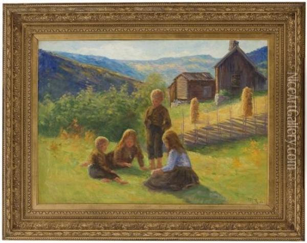 Children Playing Oil Painting - Marie Hauge