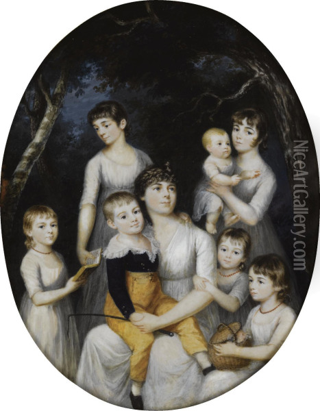 Portrait Of A Family Group Oil Painting - Georges Antoine Keman