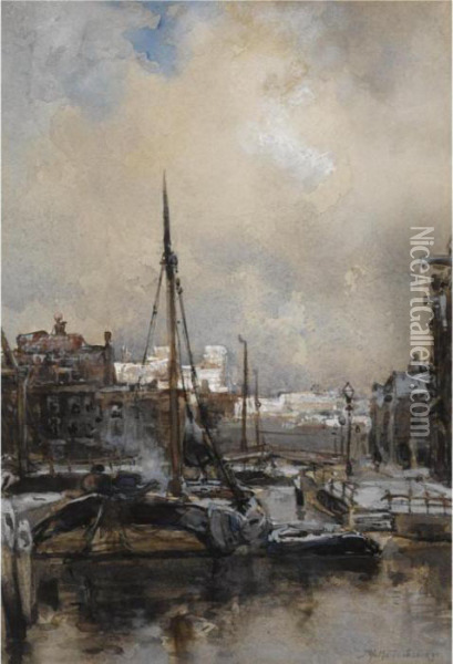 A View Of Rotterdam In Winter Oil Painting - Johann Hendrik Van Mastenbroek