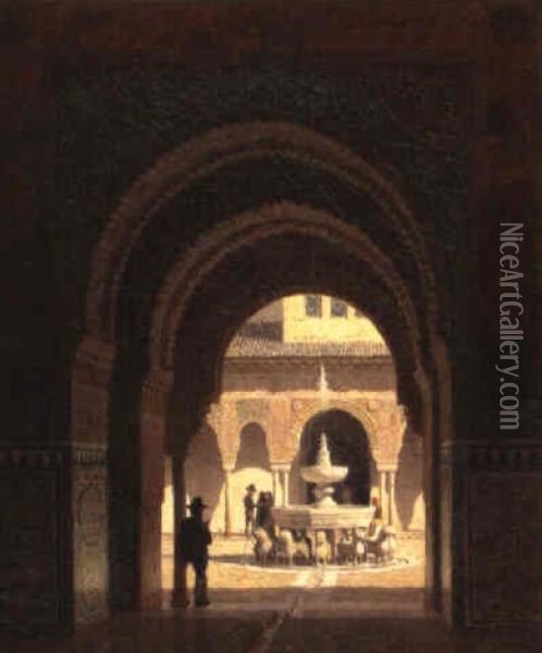 Patio De Los Leones, Alhambra Oil Painting - Heinrich Hansen