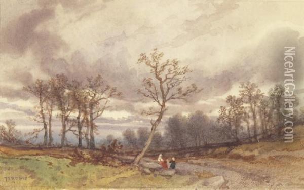 Landschaft Mit Spaziergangern & Landschaft Mit Kleinem Gewasser Oil Painting - Francois Fortune A. Ferogio