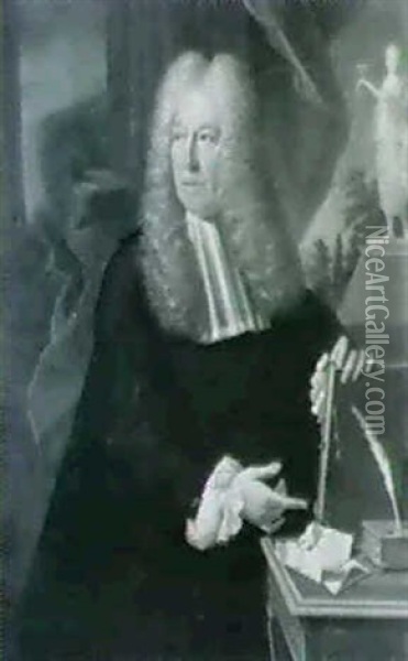 Portrait D'un Magistrat (d'aguessau?) Pres De Sa Table De   Travail Oil Painting - Robert Levrac-Tournieres