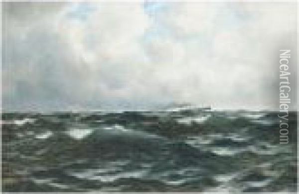 A Steamship On The Open Sea Oil Painting - Richard Wane