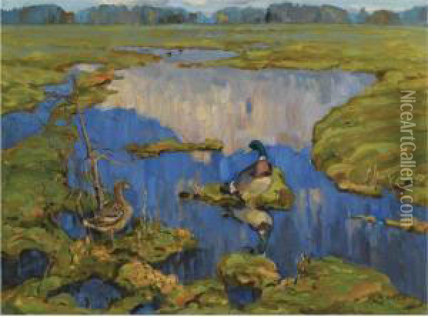 Ducks On A Marsh Oil Painting - Konstantin Semionov. Vysotsky