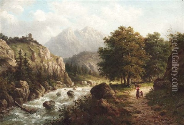 Weg An Wildbach Im Gebirge Oil Painting - Julius Karl Rose