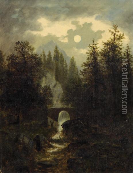 Mondnacht Bei Kirchberg Am Wechsel Oil Painting - Heinrich Adam
