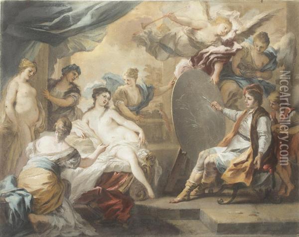 Zeuxis Painting Helena, After Solimena Oil Painting - Joseph Goupy