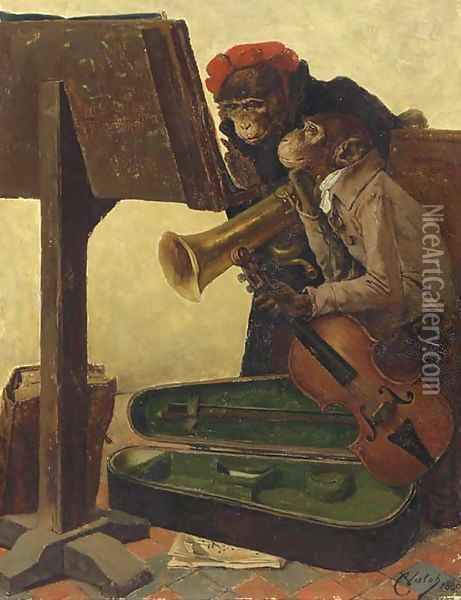 Musical monkeys Oil Painting - Charles Verlat