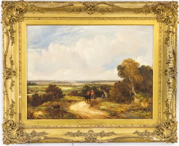 Figures In A Cart On A Country Road Oil Painting - George Burrell Wilcock
