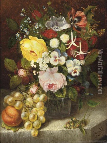 Roses, Violets And Forget-me-nots In A Vase Oil Painting - Anna Francisca De Rijk