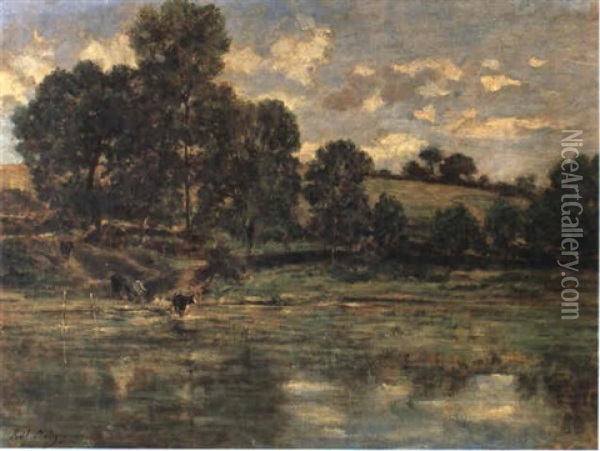 Landschaft Mit Gewasser Oil Painting - Karl Pierre Daubigny