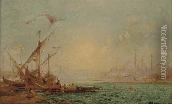 Trading Vessels On The Bosphourus, Istanbul Oil Painting - Felix Ziem