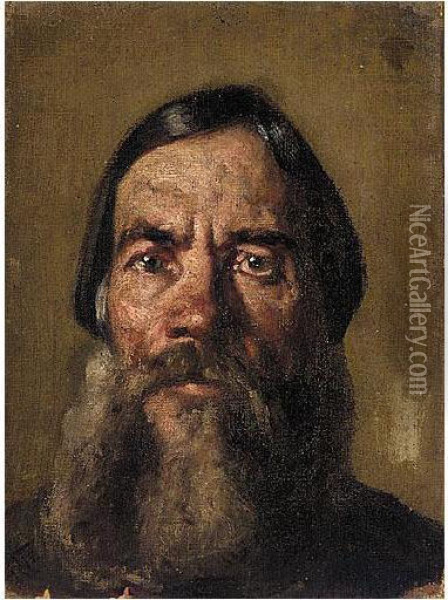 Portrait Of A Bearded Peasant Oil Painting - Nikolai Nikolaevich. Ge