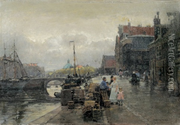 Prinsengracht In Amsterdam Mit Blick Auf Die Nikolauskirche Oil Painting - Hans Herrmann