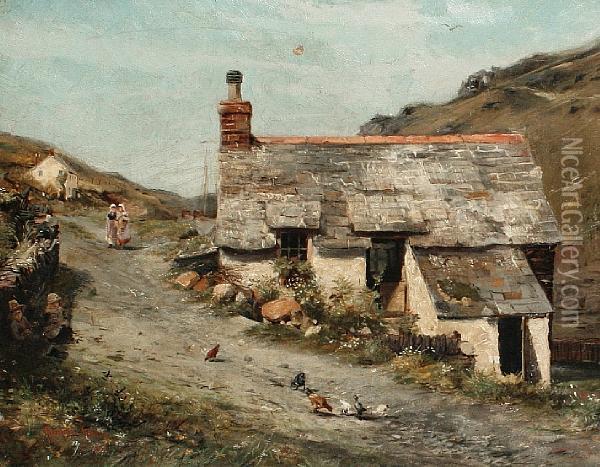 Figures On A Cottage Path Oil Painting - North Hall