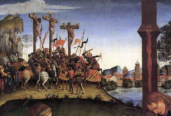 Lamentation over the Dead Christ (detail-2) 1502 Oil Painting - Francesco Signorelli