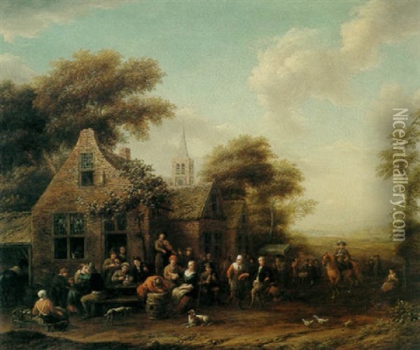 Peasants Merrymaking Outside A Tavern Oil Painting - Barend Gael
