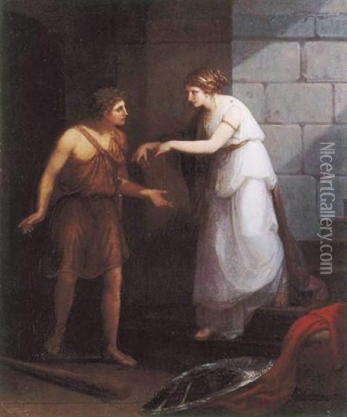 Ariadne And Theseus At The Entrance To The Labyrinth Oil Painting - Angelika Kauffmann