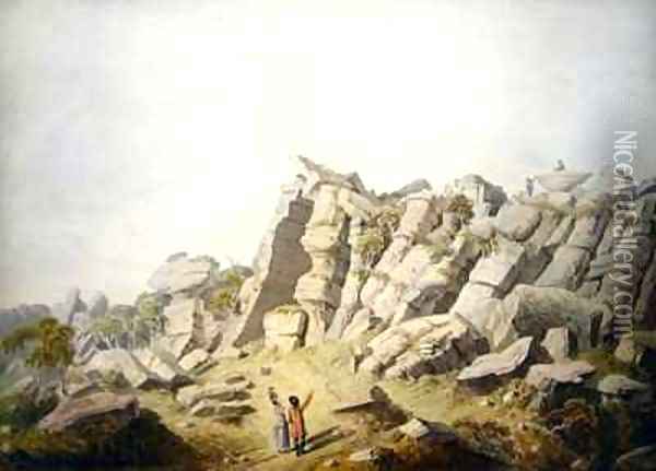 Figures at Brimham Crags Oil Painting - Thomas Daniell