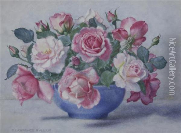 Roses In A Blue Bowl Oil Painting - George Lawrence Bulleid