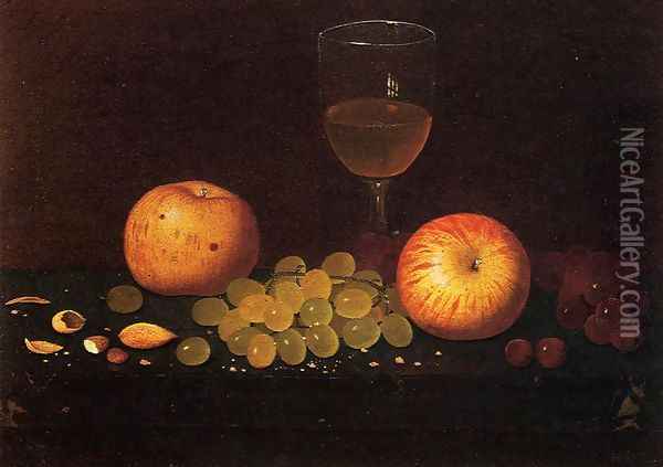 Still Life with Apples, Grapes and Almonds Oil Painting - William Michael Harnett