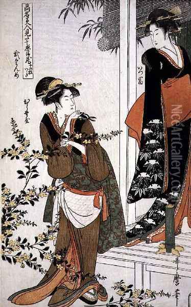 Scene 2, Comparison of celebrated beauties and the loyal league, c.1797 Oil Painting - Kitagawa Utamaro