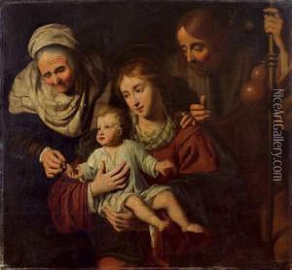 La Vierge A L'enfant Avec Sainte Elisabeth Et Saint Jacques Oil Painting - Pieter van Mol