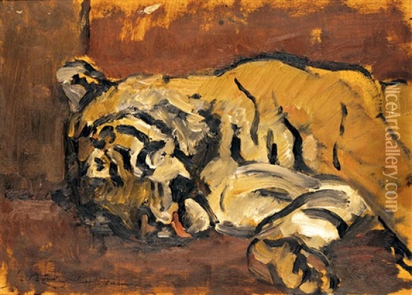 Schlafender Tiger Oil Painting - Leo von Koenig