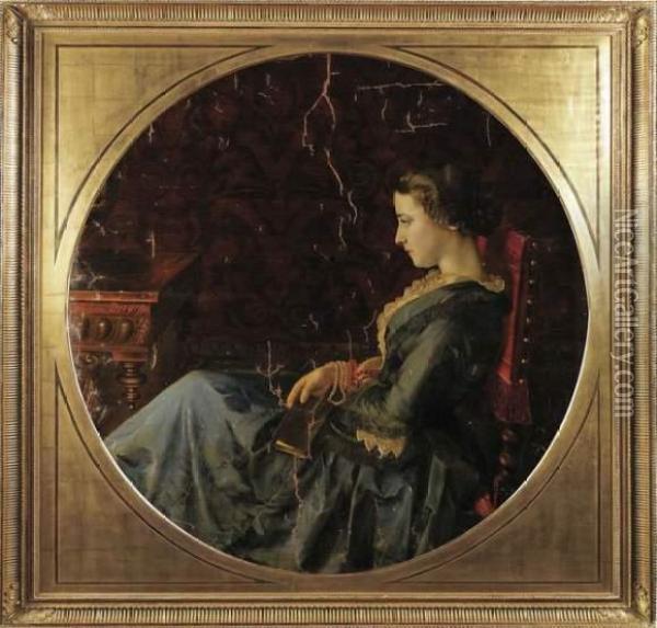 Portrait De Femme De Profil, Tenant Un Livre A La Main Oil Painting - Blaise Alexandre Desgoffe