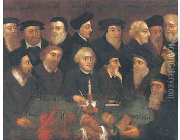 A group portrait of Reformers Henry Bullinger Oil Painting - Anglo-Dutch School