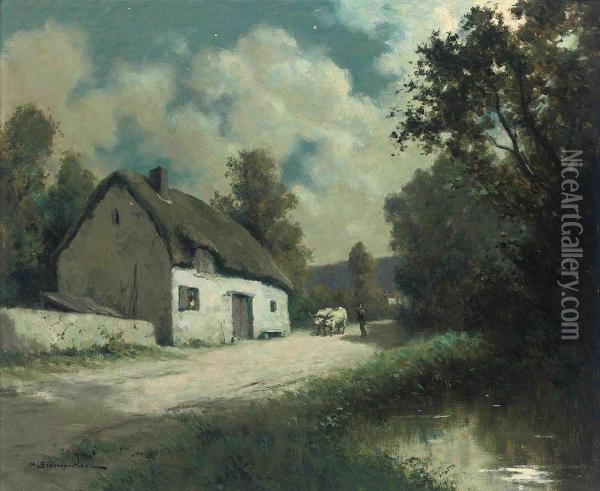 A Drover At A Country Cottage Under The Stars Oil Painting - H. Bremontier