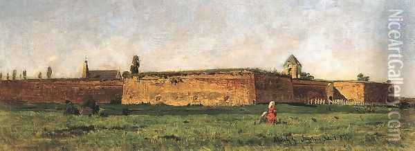 Fortress of Szigetvar 1871 Oil Painting - Geza Meszoly