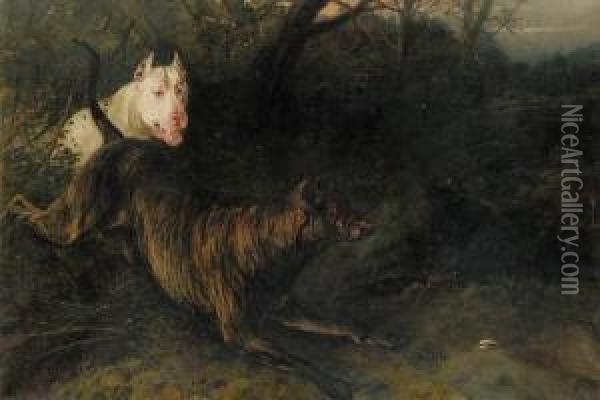 On The Scent; And In Full Pursuit, With A Bear Beyond Oil Painting - George Earl