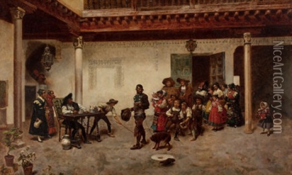 Peasant Street Scene Oil Painting - Joaquin Araujo Ruano