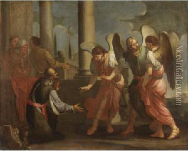 Abramo E I Tre Angeli Oil Painting - Giulio Carpione