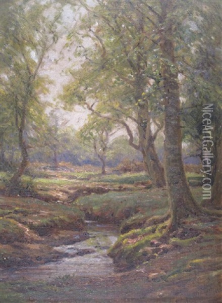 A New Forest Stream Oil Painting - Frederick Golden Short