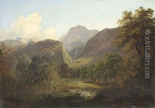 A Vieuw Of A Mountainous Landscape. Oil Painting - Joseph Steingrubel