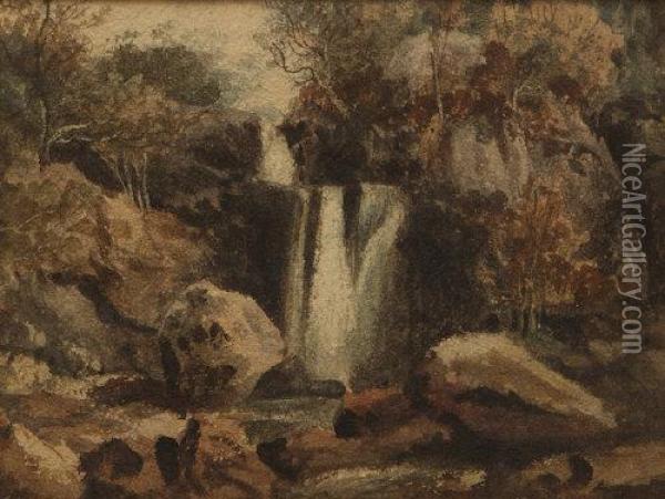 Inversnaid Waterfall, Ben Lomond Oil Painting - William Nicholl