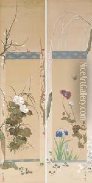 Flowers Of The Four Seasons Oil Painting - Sakai Hoitsu