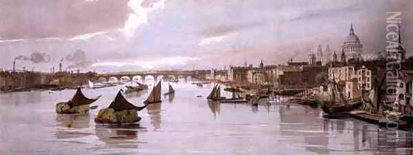 Blackfriars, from Southwark Bridge, from 'London As It Is', 1842 Oil Painting - Thomas Shotter Boys