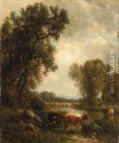 Cows By The Stream Oil Painting - William M. Hart
