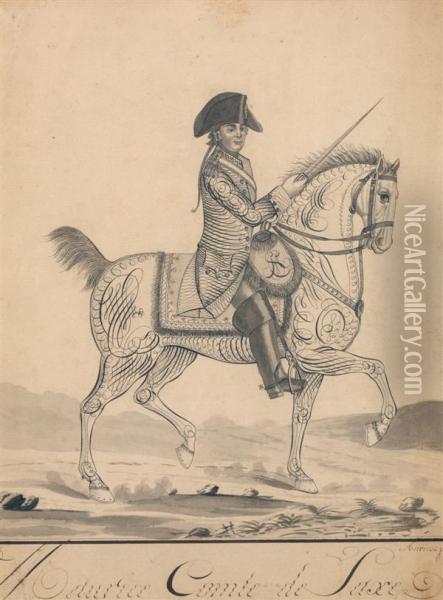 Portrait Equestre Du Comte De Saxe Oil Painting - Auvrest