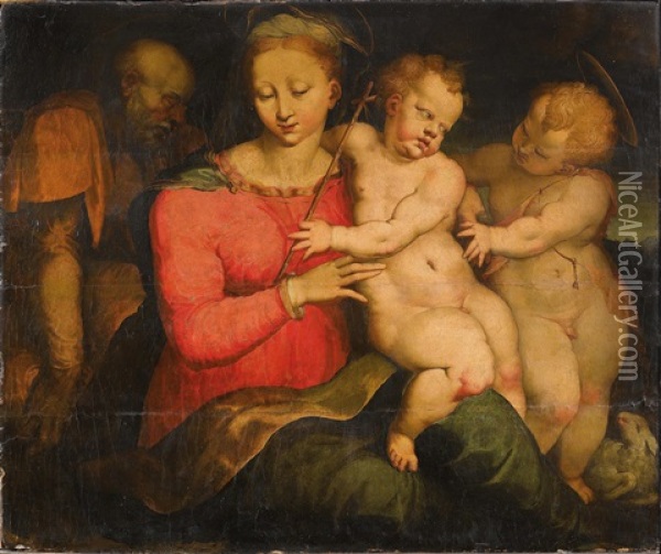 Die Heilige Familie Mit Dem Johannesknaben Oil Painting - Giovanni di Cambiaso di Bartolommeo