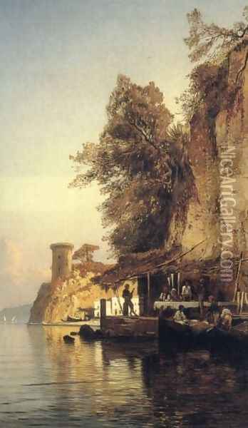 Italian Fisherfold By the Sea, Southern Italy Oil Painting - Hermann David Solomon Corrodi